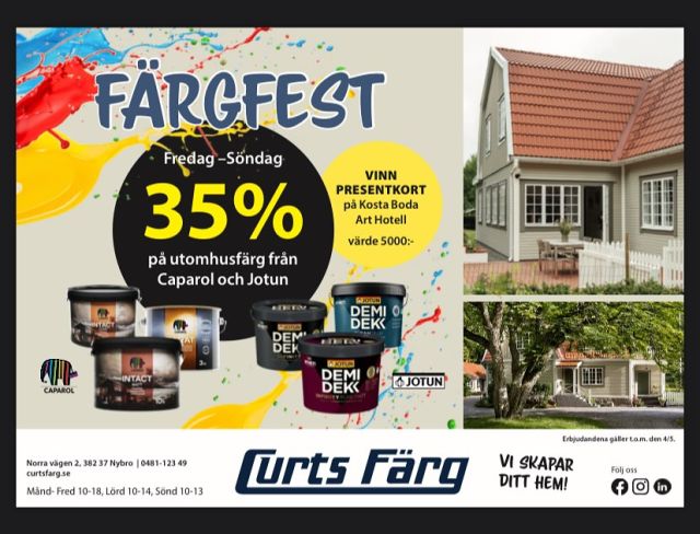 FÄRGFEST!!🎈
2-4 maj.
Öppettider:
Fredag 10-18
Lördag 10-14
Söndag 10-13
.
#curtsfärg #nybrosäldstafärghandel #nybrofärg #nybro #färgfest #handlalokalt