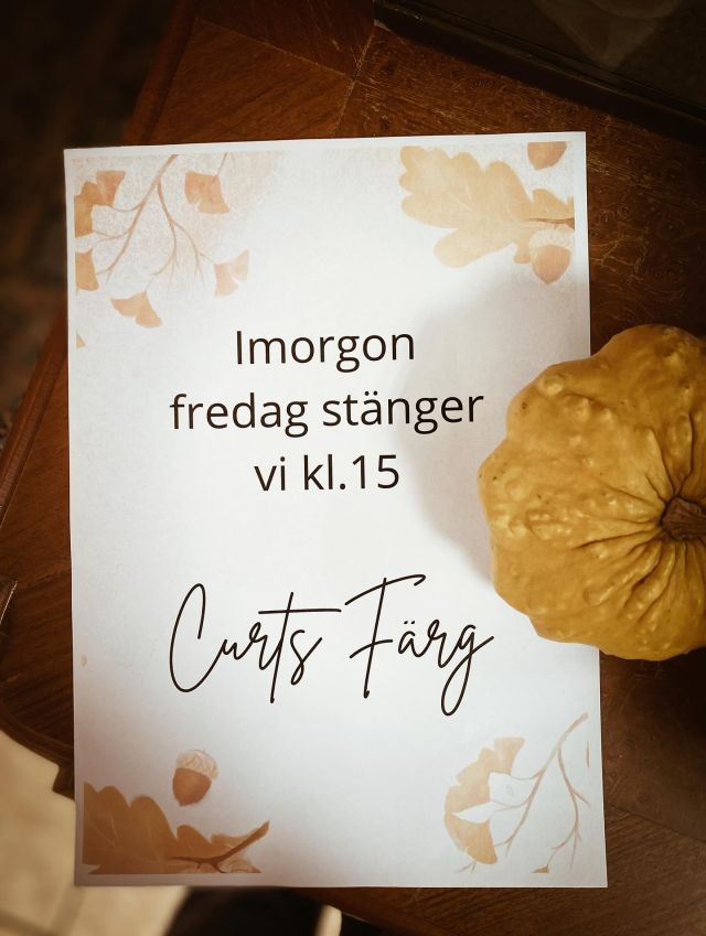 🎃
Fredag 31/10 stänger vi kl.15.00
Allahelgonadagen 1/11 har vi stängt.
🎃
.
#curtsfärg #nybrosäldstafärghandel #halloweeen #färg #tapet #inredning